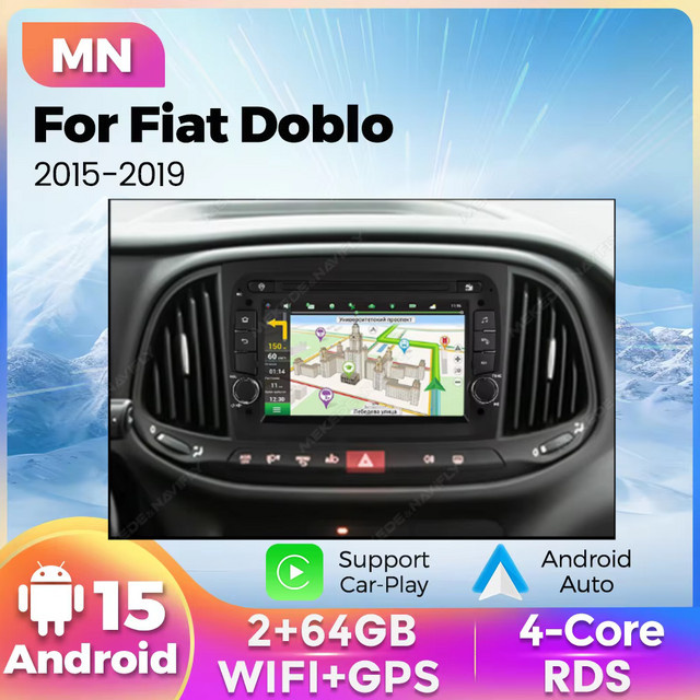 STRONGNAVI Android 15 Autoradio mit 7 Zoll Display für Fiat Doblo 2015-2019, Car Play, Android Auto und Bluetooth, Schwarz - Bild 1