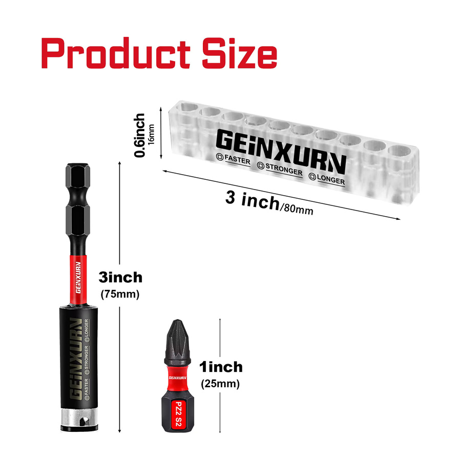 Geinxurn Impact Tough Schraubendreher-Bit Set PZ2 Pozidriv aus S2-Legierungsstahl, 1 Zoll - Bild 2