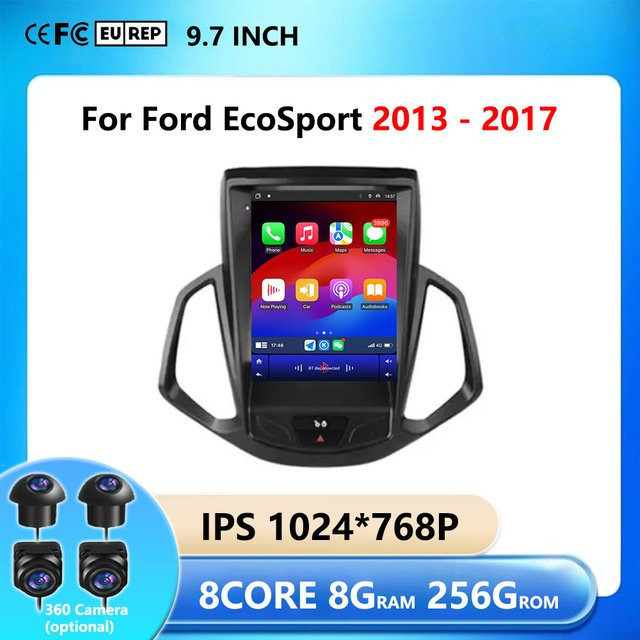 CUCU-NAVI Intelligentes Android Auto und Wireless CarPlay Navigationssystem mit GPS und WIFI für Ford EcoSport 2013-2017, 9,7 Zoll, Schwarz - Bild 1