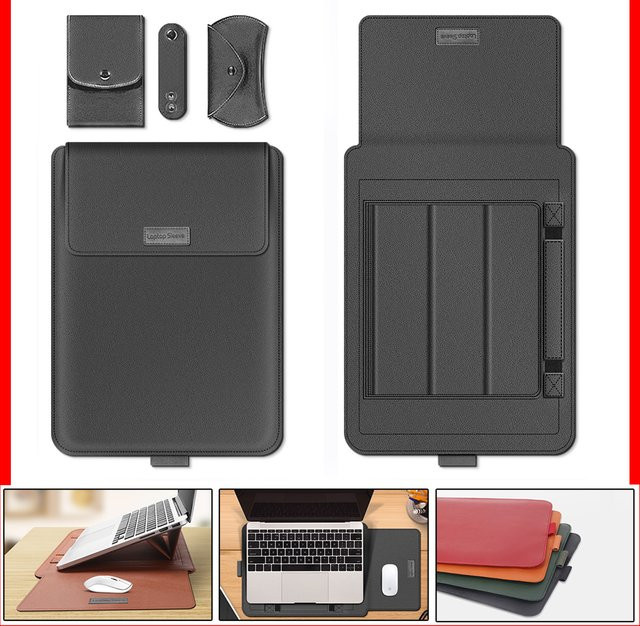 EGYAL Laptop-Hülle mit PU-Ständer-Abdeckung für MacBook Pro, Air und Matebook in Schwarz oder Grün - Bild 1