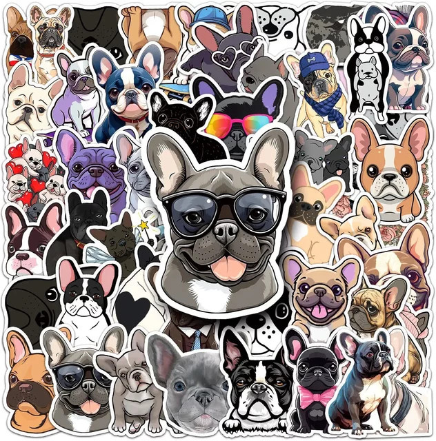 GOGOTU Cartoon-Aufkleber Französische Bulldogge, 50-teiliges Set, multicolour - Bild 1