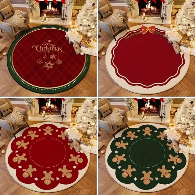 VIKAMA Rund Teppich mit Weihnachtsdesign aus Schneeflocken und Lebkuchenmann, rutschfest und waschbar, Durchmesser: 60 cm - Bild 1