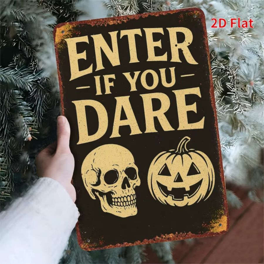 HELLOYOUNG Vintage Wandschild aus Eisen Come In If You Dare Halloween Dekoration B: 20 cm, H: 20 cm - Bild 3
