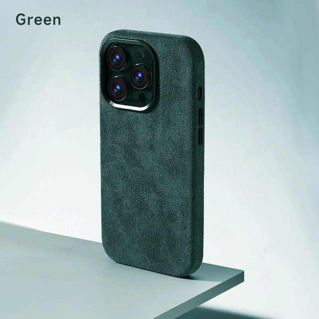 Magnetische Luxus-Lederhülle im Supercar-Design für Apple iPhone 15 Pro Max 14 13 12 Pro mit MagSafe-Unterstützung aus Wildleder in Grün - Bild 1