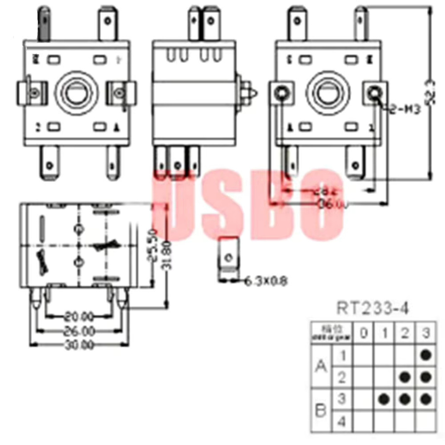 Elektrischer Drehschalter für Raumheizungen und Kühler, AC 250V 16A, Schwarz, verschiedene Positionen (3Pin bis 8Pin) - Bild 2