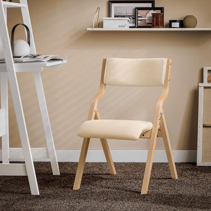 SoBuy FST40 Klappstuhl in Natur und Beige mit gepolsterter Sitzfläche aus Holz und Stoff im skandinavischen Design - Bild 3