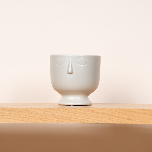 Keramik Übertopf Gesicht von BLUME2000 in Grau, Tischdeko, Höhe: 15,0 cm, Breite: 14,5 cm, Tiefe: 14,5 cm - Bild 1