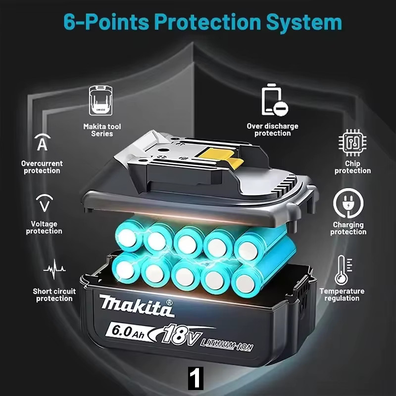 Makita 18V Akku 6000mAh in Schwarz für Elektrowerkzeuge BL1830 BL1830B BL1860 BL1860B BL1850 BL1850B - Bild 3