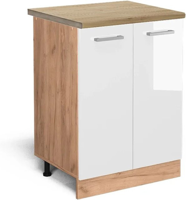 Vicco Küchenunterschrank R-Line Weiß Hochglanz und Eiche, B/T/H: 60 x 60 x 81,6 cm - Bild 1
