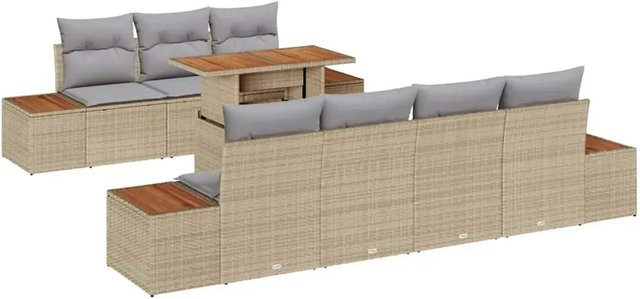 vidaXL Garten-Sofa-Set 8-teilig in U-Form mit Kissen, Beige/Grau, Poly-Rattan und Metallgestell - Bild 1