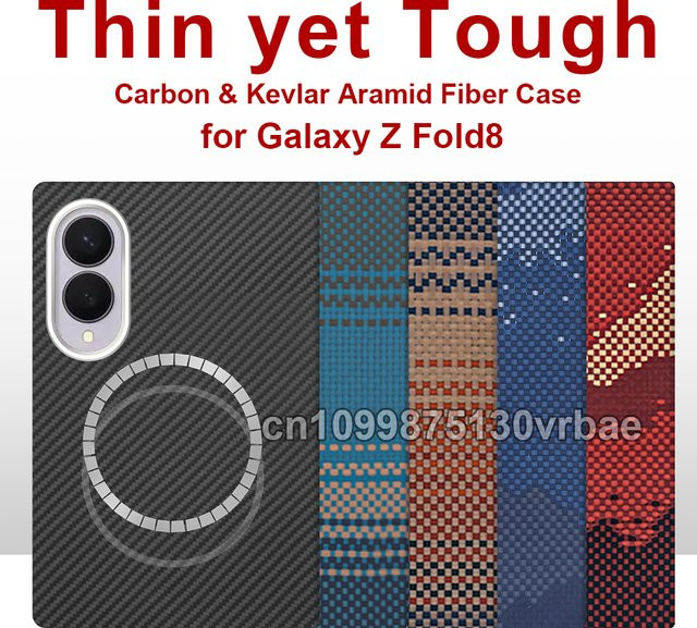 Slimlight Premium Schutzhülle für Samsung Galaxy Z Fold 8 Wide Case aus Carbon 600D Kevlar Aramidfaser-Gewebe in Schwarz Magnetisch Dünne Hartschale - Bild 1