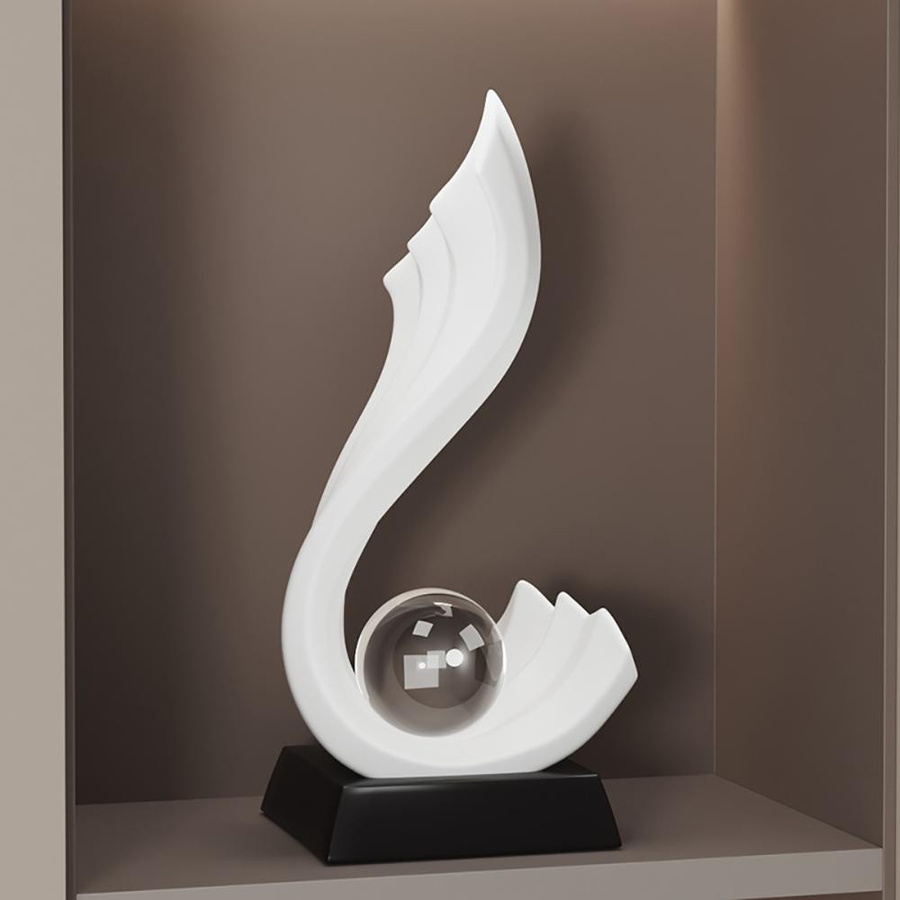Nordische Wellenstatue mit Kristallkugel aus Harz in Weiß als dekoratives Wohnzimmer Ornament von Household supplies MH - Bild 2
