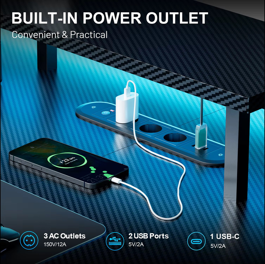 FRODROVIA Elektrisch höhenverstellbarer Sitz-Steh-Bürotisch in Schwarz mit integrierten Steckdosen und USB-Anschlüssen für Home Office und Gaming - Bild 3