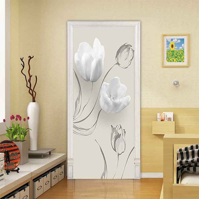 Dekorativer 3D Pfingstrose Wandaufkleber in Weiß für Tür und Schrank, selbstklebender floraler Wandsticker für moderne Dekoration - Bild 1
