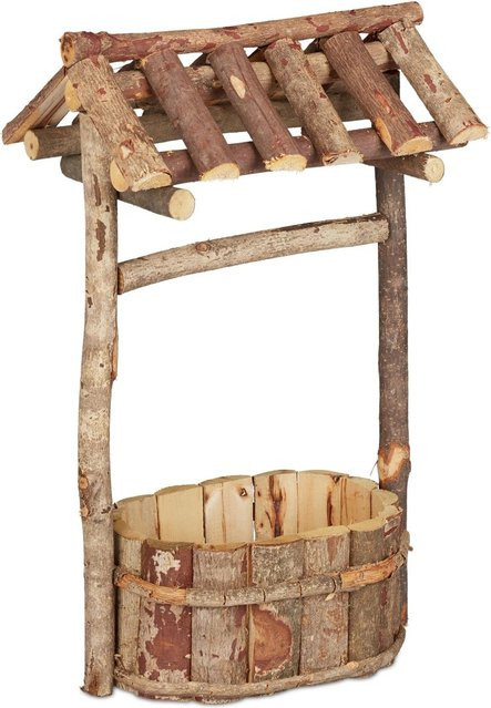 Relaxdays Gartenbrunnen aus Holz in Braun mit Spitzdach, B/T/H: 43 x 25 x 18 cm - Bild 1