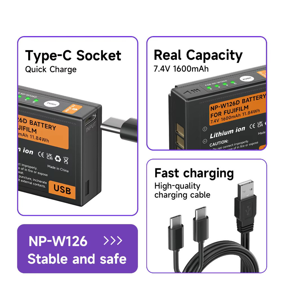 Fujifilm NP-W126S USB-Akku Set mit Ladegerät und Aufbewahrungsbox in Schwarz für Fuji XT20 XT3 XPro1 Pro2 X-Pro1 X-T1 XT1 HS30EXR - Bild 3