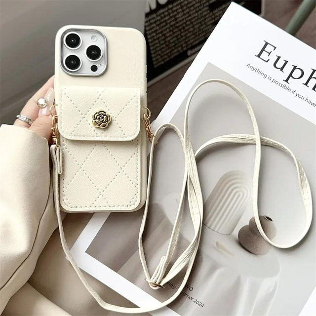 FLYKYLIN Luxus Crossbody Lederhülle mit Lanyard und Brieftasche für Xiaomi Redmi Note 14 Pro 5G, POCO F6, C75 und POCO C65 in Weiß - Bild 1