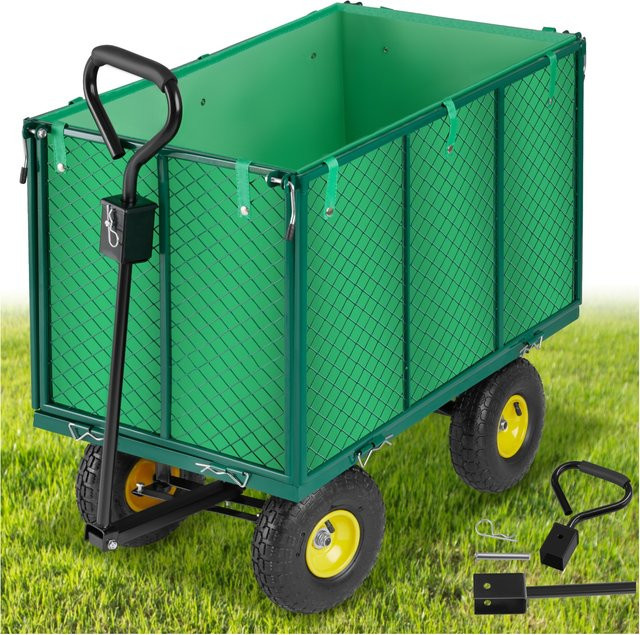 tectake Bollerwagen mit klappbaren Seitenwänden und Luftreifen in Grün, Belastbarkeit 544 kg, B/H/T: 108 x 79,5 x 54 cm - Bild 1
