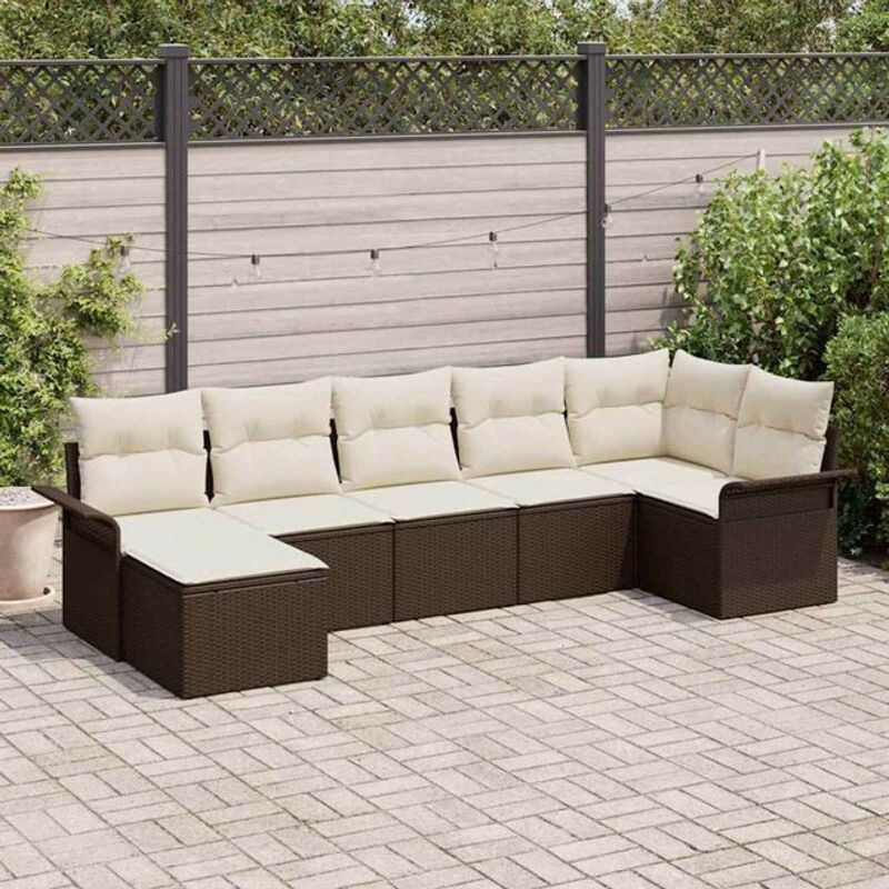 7-teiliges Garten-Sofa-Set von vidaxl aus braunem Poly-Rattan mit Kissen und integriertem Stauraum - Bild 1