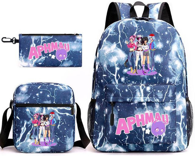 Aphmau Schultaschen-Set aus Polyester in Blau mit Rucksack, Federmäppchen und Umhängetasche - Bild 1