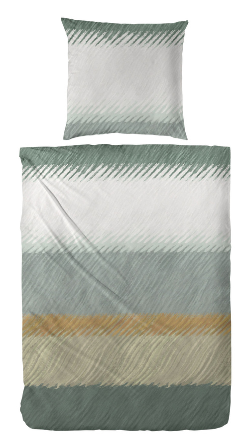 Primera Edelflanell Bettwäsche aus Baumwolle mit Streifen in Ocker, Grau, Sand und Grün, B/H: 155 x 220 cm mit Kissenbezug 80 x 80 cm - Bild 1