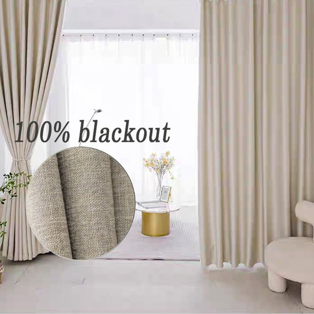 Asazal Leinen Verdunkelungsvorhänge für Wohnzimmer und Schlafzimmer, moderne und blickdichte Stoffpaneele in Grau oder Beige, Höhe: 270 cm, Breite: 350 cm - Bild 1