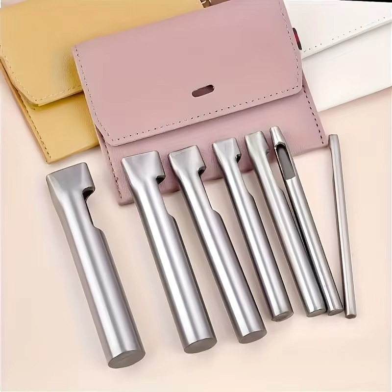 5-teiliges ovales Lederperforator-Set aus Edelstahl in Silber, 1,5–9 mm, für DIY-Projekte an Taschen, Schuhen und Gürteln - Bild 1