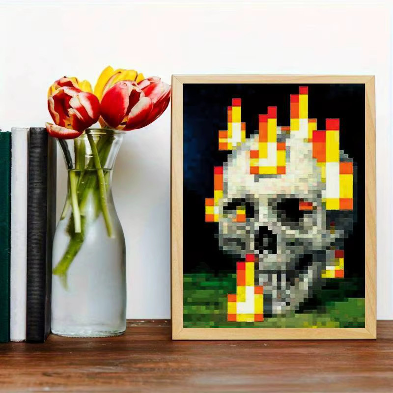 Potdemiel Leinwand-Poster Pixel-Totenkopf und Flammen ungerahmter Kunstdruck in Mehrfarbig für deine Wanddekoration - Bild 3