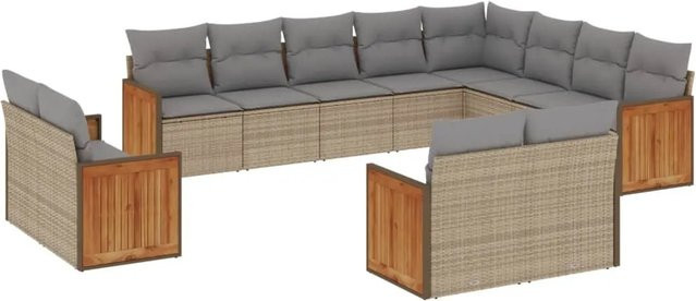 vidaXL 12-teilige Garten-Sofagarnitur in L-Form aus Polyrattan und Akazienholz mit Kissen in Beige - Bild 1