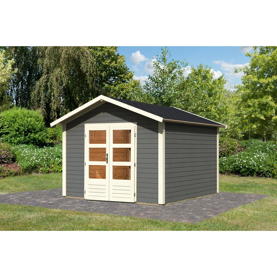 Karibu Holz-Gartenhaus Tessin in Terragrau mit Satteldach, Boden und Dachschindeln, B/T: 300 x 300 cm - Bild 2