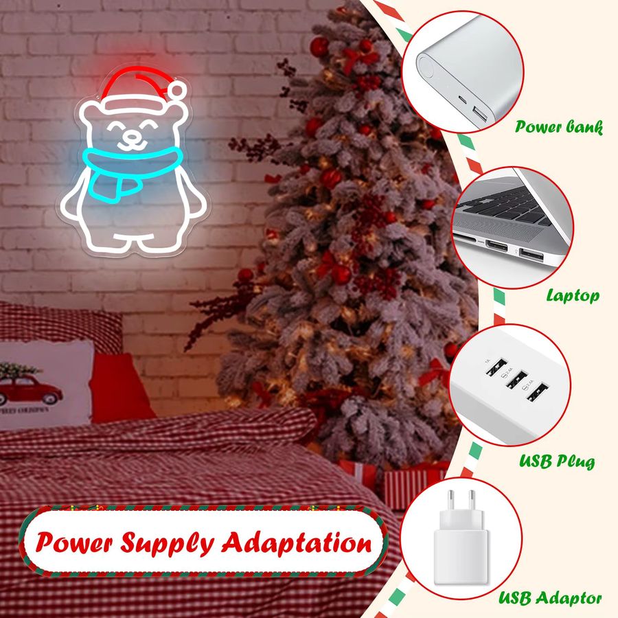 Wanxing Eisbär-Neonschild mit Weihnachtsmütze, dimmbares Leuchtschild als Wanddekoration für Weihnachten, Party und Kinderzimmer - Bild 6