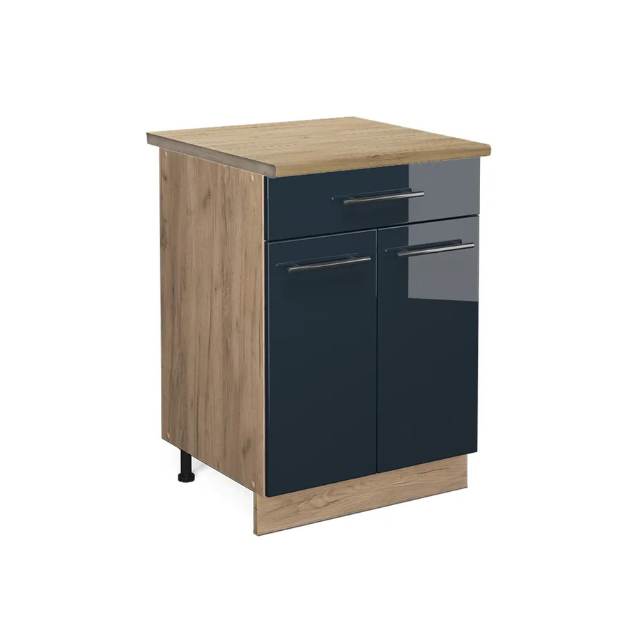 Vicco Küchenunterschrank Fame-Line Dunkelblau Hochglanz und Eiche mit Arbeitsplatte Breite: 60 cm - Bild 3