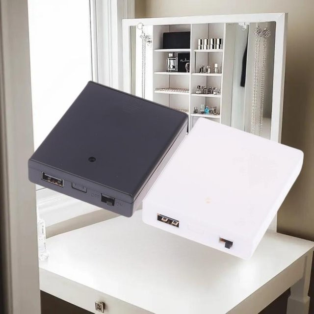 KOQZM USB-Stromversorgungs-Batteriebox in Weiß, tragbare Mini-4AA-Batteriehalter-Aufbewahrungsbox für LED-Streifenlicht-Zubehör - Bild 1