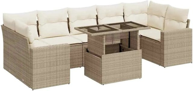 vidaXL 8-teilige Garten-Sofagarnitur aus Poly-Rattan mit Kissen in Beige-Creme - Bild 1