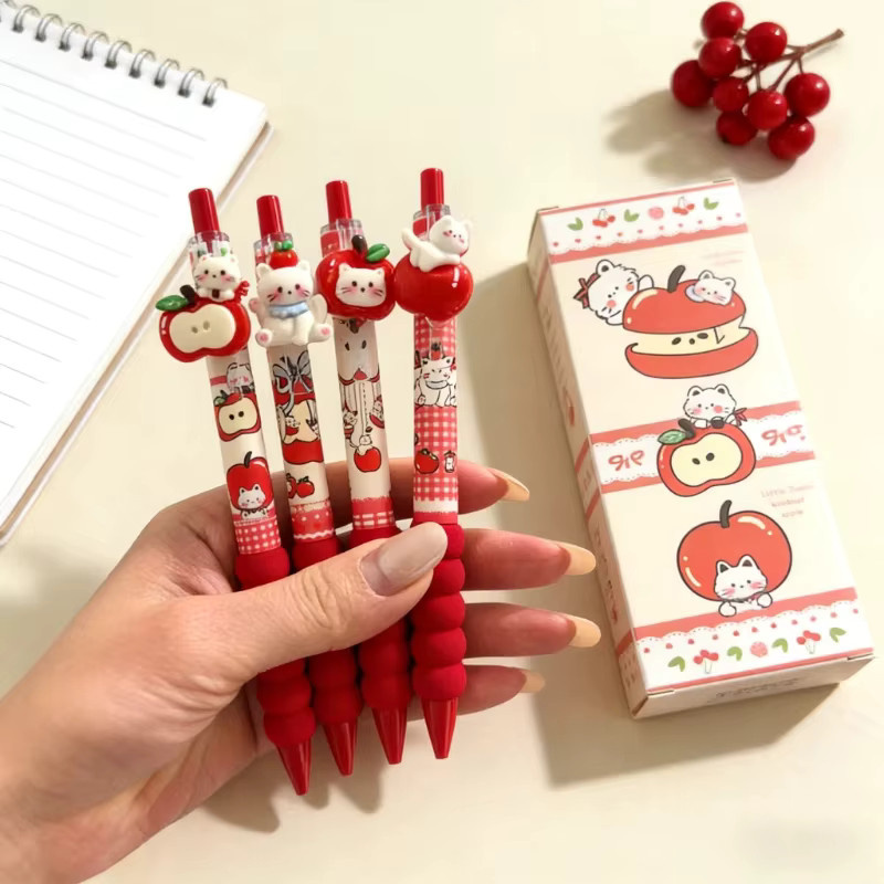 4 Stück Kawaii Apple Cat Gelstifte mit schwarzer Tinte und 0,5 mm Spitze für Schule und Büro - Bild 3