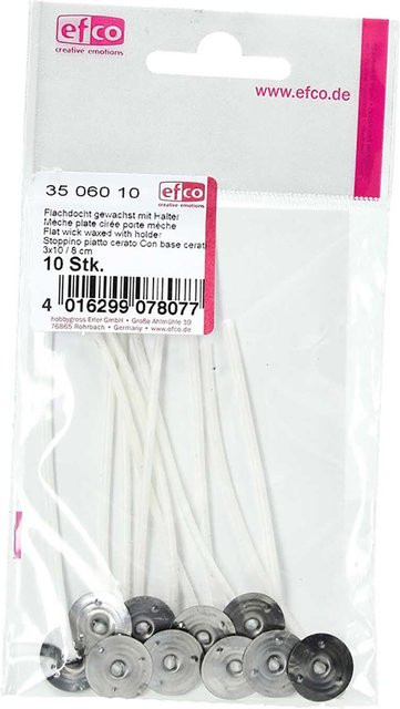 efco Teelichtflachdocht aus Wachs und Baumwolle mit Halter, 10 Stück, Weiß - Bild 1