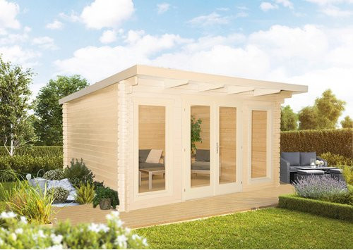 WOLFF FINNHAUS Gartenhaus Amsterdam aus Holz in Braun, B/T: 400 x 470 cm (Außenmaße inkl. Dachüberstand) - Bild 1