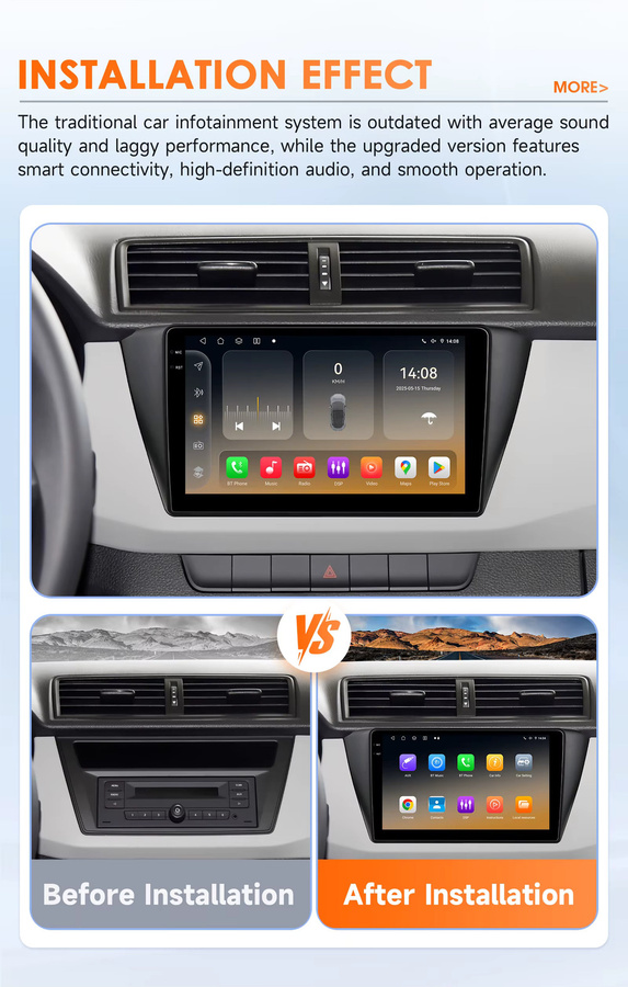 Hizpo Android 14 Autoradio für Skoda Fabia 3 III 2015-2019 mit Qualcomm Snapdragon 6115 8Core, 2Din Multimedia System mit GPS und 4G, Carplay, Schwarz - Bild 2
