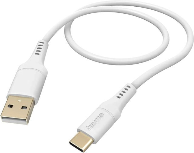 Hama USB-A auf USB-C Ladekabel aus flexiblem Silikon in Weiß, 1,5 m - Bild 1