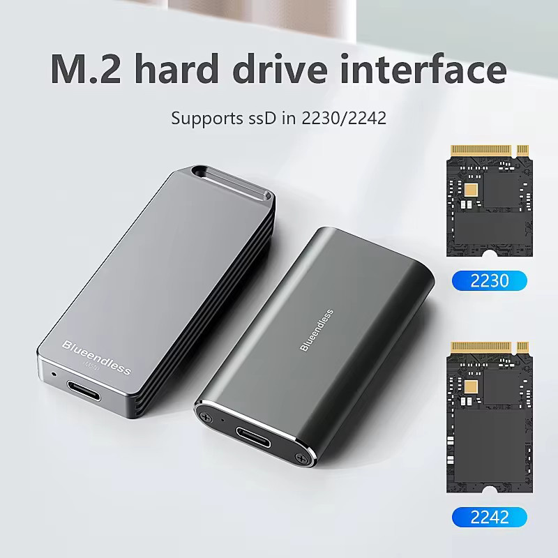 Blueendless Mini M.2 NVME Mobile SSD Externe Festplattenbox aus Voll-Aluminium mit USB-C, Grau, Format 2242 - Bild 5