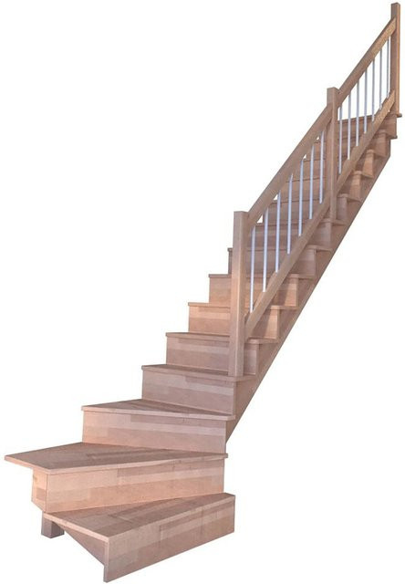 StarWood Treppe Lindos Pro Winder aus Buche mit Holz-Edelstahl-Geländer in Weiß, Braun und Silber, Breite: 100 cm - Bild 1