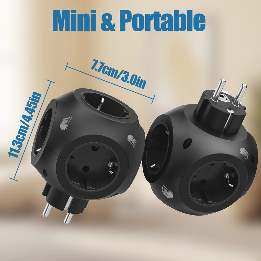 Steckdosenleiste mit 5 Steckdosen für Wandmontage, 4000 W, Schwarz, EU-Stecker - Bild 6