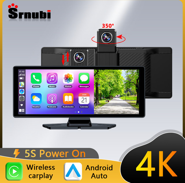 Jansite 4K UHD Dashcam mit Apple CarPlay und Android Auto, Dual Lens Auto Kamera vorne und hinten, Schwarz - Bild 1