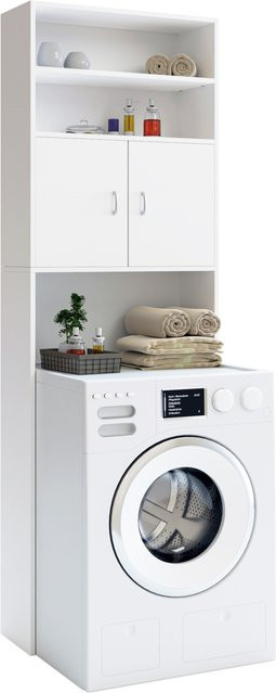 CASARIA Waschmaschinenschrank in Weiß mit 3 Böden und Magnettüren, H x B x T: 185 x 63 x 20 cm - Bild 1