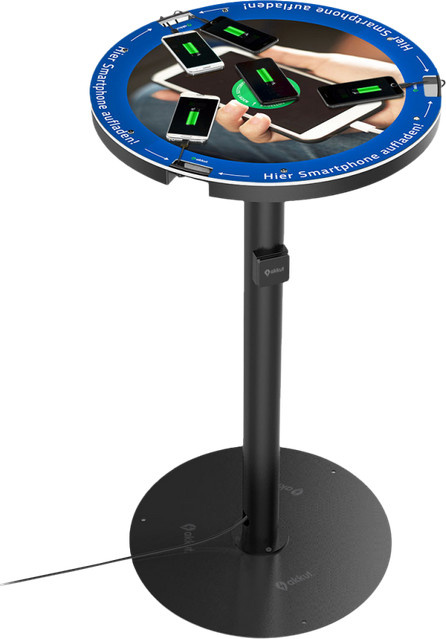akkut Stehtisch CHAT LIGHT in Schwarz mit Handy-Ladekabel und Wireless Charging, rund, Höhe: 110 cm, Durchmesser: 60 cm - Bild 1