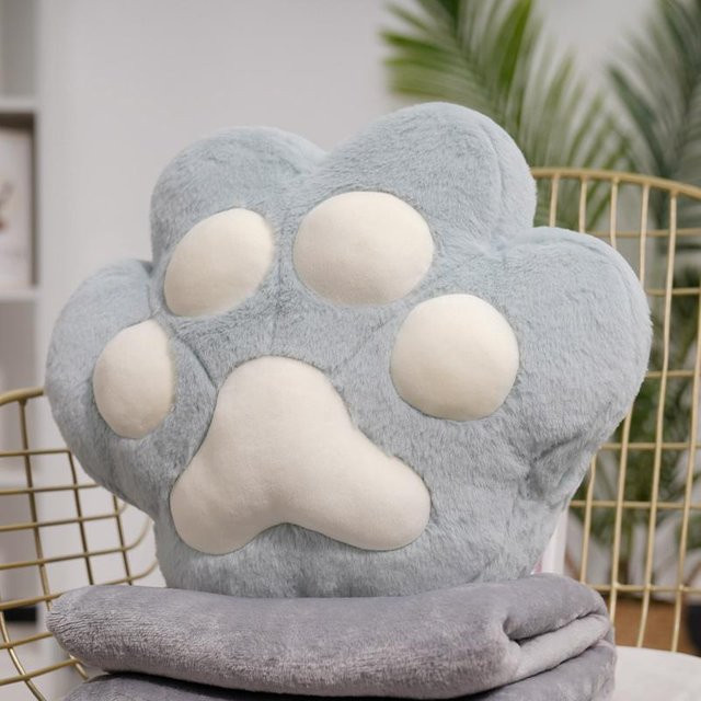 Yiran Health & Beauty Kawaii Bärenpfote Kissen mit Plüschdecke in Grau, B/H: 40 x 35 cm - Bild 1