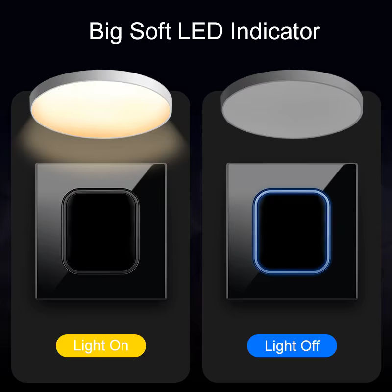 Wallpad Wandlichtschalter als 1- bis 4-Gang Momentschalter mit schwarzem Glasimpuls und LED-Anzeige - Bild 2