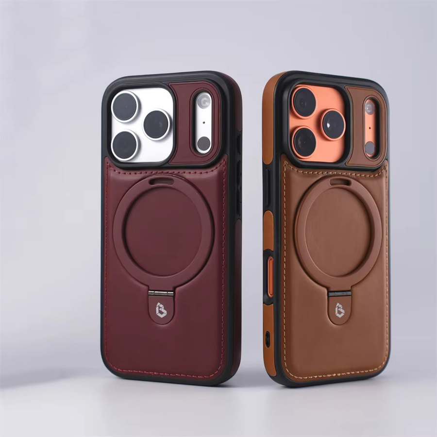 YX Magnetische iPhone Hülle aus PU-Leder mit Ringständer in Rot, stoßfest und MagSafe kompatibel für iPhone 17 Pro Max, 16, 15, 14, 13, 12 Plus - Bild 1