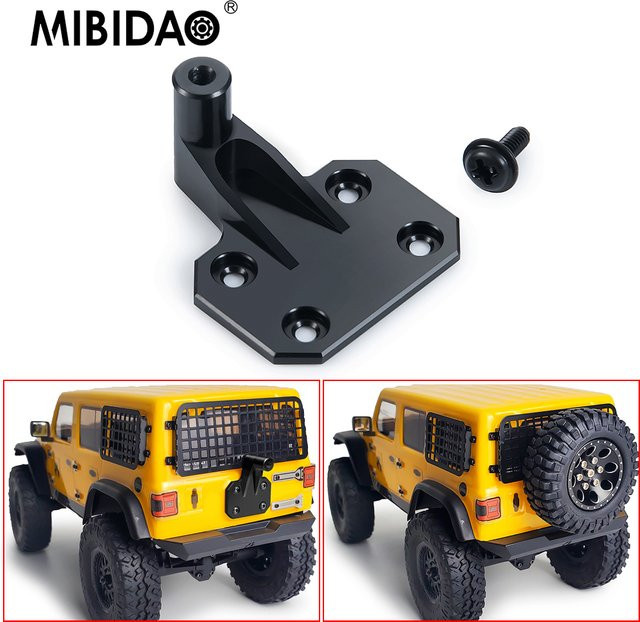 MIBIDAO Zurück Reserverad Halterung, RC Crawler Auto Modell, 1:24, Schwarz, Metall - Bild 1