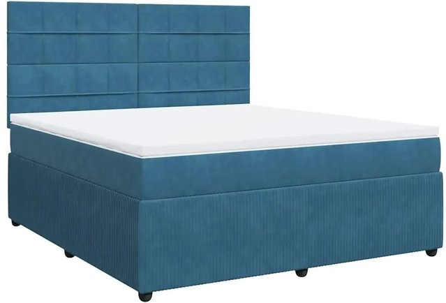 vidaXL Boxspringbett mit Matratze aus Samt in Dunkelblau, B/T: 180 x 200 cm - Bild 1